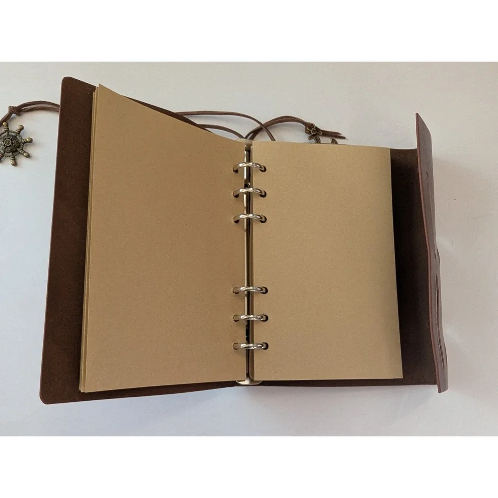 Vintage Nautical Spiral Notebook Refillable Leather Writing Journal Notebook